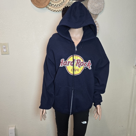 Hard Rock Las Vegas  Hoodie Womens Large Navy Full Zipper  Long Sleeve Hooded - Picture 9 of 12